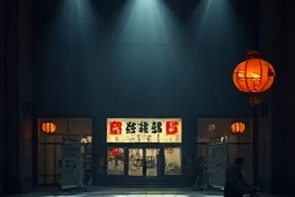 77视频主推画面：夜色中的城市天台与投影光束